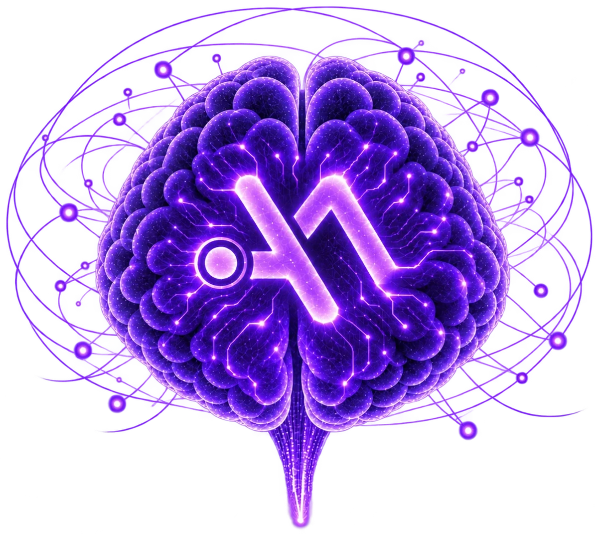 Ilustración de un cerebro luminoso con circuitos conectados, símbolo de la asistencia inteligente de AmpliaMente 2.0